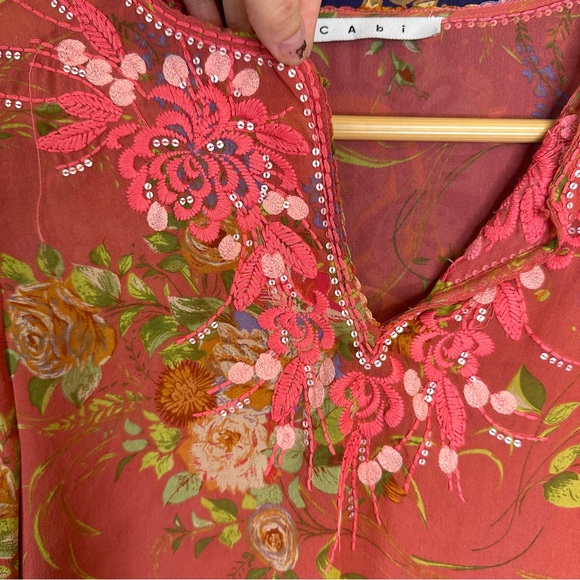 100% silk CAbi orange floral blouse - Picture 4 of 9